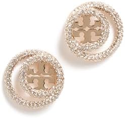 Tory Burch Women's Miller Pave Double Ring Studs, Tory Gold/Cryst...