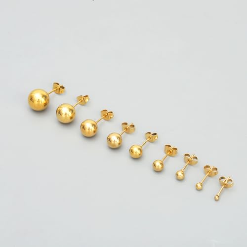 NEWITIN 9 Pairs Gold Ball Stud Earrings for Women Hypoallergenic Earring 18K Gold Plated Ball Earrings Set 2-10 MM Small Studs for Women Men3
