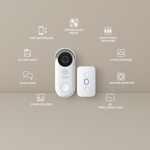Calex Smart Security videoâdeurbel, 2K camera, Appâbediening, nachtzicht, 2âweg audio, bewegingsdetectie, cloud & SDâopslag, Waterdicht, incl. gong, Wit - Afbeelding 4