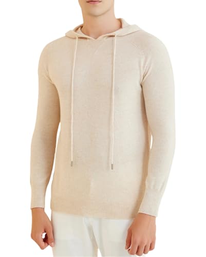Mens Hooded Sweater Merino Wool Solid Color Knit Sweaters Warm Long Sleeve Pullover Jumpers