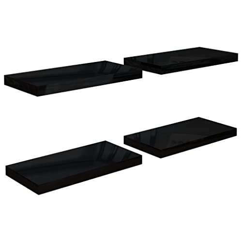vidaXL 4-Piece Floating Wall Shelves, High Gloss Black Honeycomb MDF