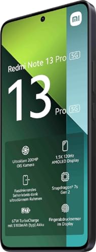 Xiaomi Redmi Note 13 Pro 16,9 cm (6.67") Double SIM 5G USB Type-C 8 Go 256 Go 5100 mAh Noir (Reconditionné)