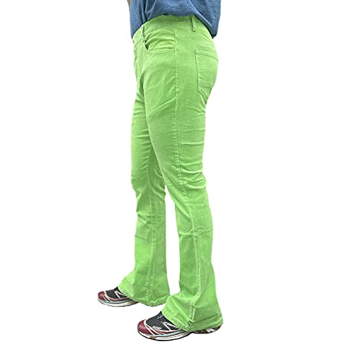 HAORUN Men Corduroy Bell Bottom Flares Pants Slim Fit 60s 70s Vintage Bootcut Trousers (Green-Classic, 36)2