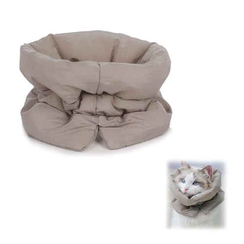Katzen Nach Op Halsband, Weiche Verstellbare Atmungsaktive Halskrause, Wundschutz Kragen Verhindert Lecken von Wunden, Ideal für Katzen und Kätzchen bei Operationen und Wundpflege (Khaki)