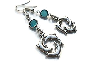 Personalized Triple Dolphin Birthstone Earrings: Ocean-Inspired Nautical Jewelry