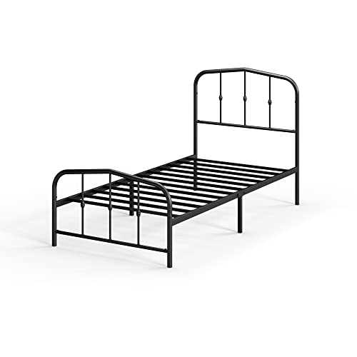 Zinus Heidi Bett 90x200 cm - Höhe 31cm mit Stauraum unter dem Bett - Metall Plattform Bettgestell mit Kopfteil und Fußteil - Schwarz