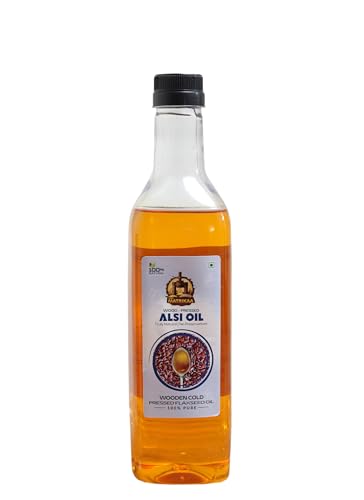 Image of SARV MATRIKAA Wood Pressed Alsi Oil 1 Liter | Cold Pressed Flaxseed Oil | 100% Pure & Natural | Edible Grade | No Preservatives | Omega 3 Rich | For Cooking, Skin & Hair Care
