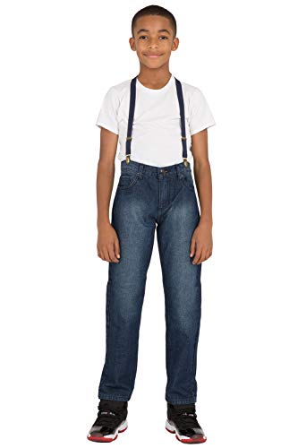 VIBES Boy's Classic 5 Pocket Denim Jeans Dark Sandblast Wash with Suspender Belt4