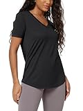 ODODOS Women's Short Sleeve Tunic Top - Ultralight Soft Breathable Side Slit Basic Tee Yoga Workout T-Shirt, Black, Medium