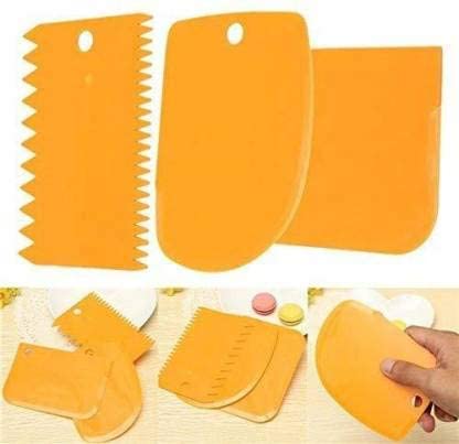VAHICHA ; IT'S TIME TO TREAT YOURSELF Cake Scrapper | Plastic Side Scraper for Cake with Different Pattern Edge Cream Icing Fondant Cake Decorating Tools, Dough Bench Scraper Cake Cutter Set of 3