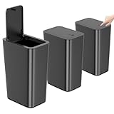 Kongming Mülleimer Bad 3 stück Mülleimer Küche Schmal, Badmülleimer 10L Abfalleimer mit Deckel Geruchsdicht für Küchen, Badezimmer, Büro, Wohnzimmer, Schlafzimmer, WC (Mülleimer Schwarz)
