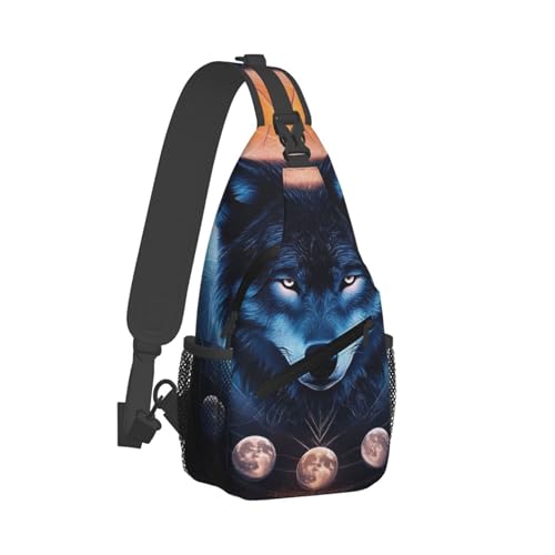 Men Women Sling Shoulder Backpack Foldable Unbalance Shoulder Chest Crossbody Bag - Space Galaxy Wolf Night Sky Anti-Theft Multipurpose Rucksack Bookbag Backpack