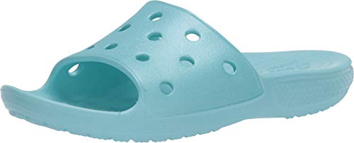 Image of Crocs Unisex Kid's Classic Printed Slide Sandal|Water Shoe for Toddlers, Boys, Girls, Ice Blue, J4 M US Big