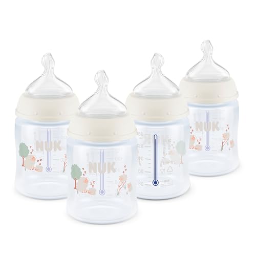 Image of NUK First Choice Smooth Flow Anti-Colic Bottle, Peach, 5 oz. Baby Bottle with SafeTemp Temperature Indicator, Newborn Essentials, 4-Pack