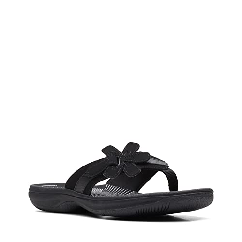 Clarks-Brinkley-Flora-Sandals-Womens,-Black Synthtic/black sole-9-M