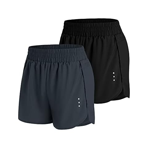 TUVEKE Women's Workout Shorts High Waisted Running Athletic Shorts 2in1 Yoga Gym Shorts with Side Zip Pockets Reflective Lights Black&Blue L Cover