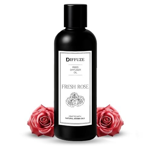 Image of DIFFUZE Fresh Rose Essential Oil Reed Diffuser Refill with 10 Fibre Reed Sticks | Floral Aroma Oil & Fragrance Oil | Diffuser Oil for Home Fragrance
