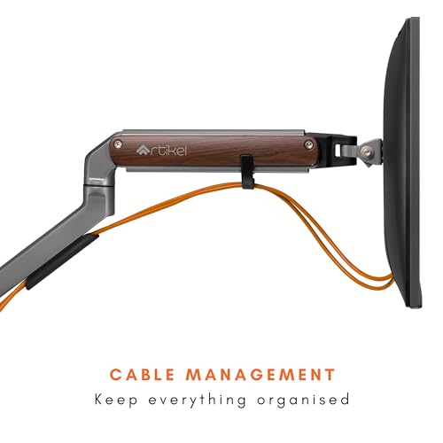 Image of ARTIKEL Monitor Desk Mount Adjustable Spring Assisted Monitor Arm VESA Mount with C Clamp Grommet Mounting Base Computer Monitor Stand (Sleek Spacegray Wood, Dual)