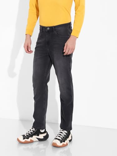 Image of The Indian Garage Co Men Slim Straight Fit Solid Mid-Rise Stretchable Jeans