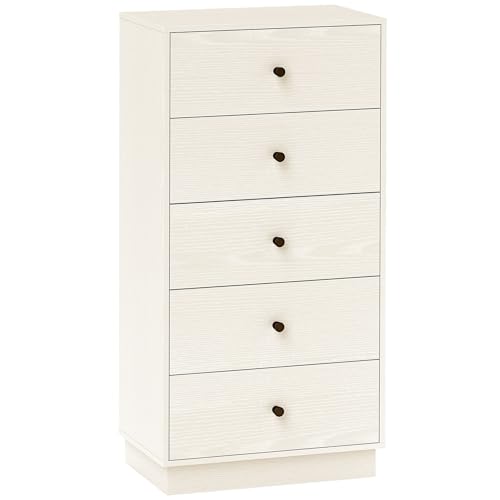 HOMCOM Cómoda con 5 Cajones Cómoda de Dormitorio Estrecha Estilo Moderna con Sistema Anti-vuelco Cajonera Alta para Pasillo Salón 47x29x95 cm Beige Veteado
