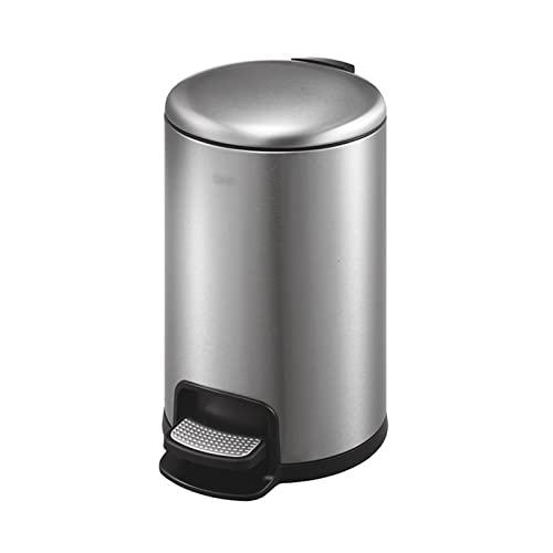Poubelle cuisine et salle de bain ronde grise en inox 12L à pédale