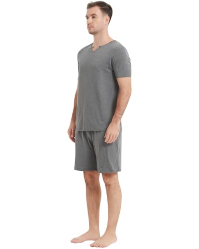 NACHILA Pajamas for Men Pj Short Sleeve Sleepwear with Shorts V Neck Loungewear Cool Pajama,Viscose Made from Bamboo4