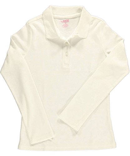 French Toast Big Girls' L/S Fitted Knit Polo With Picot Collar - white, 10/123