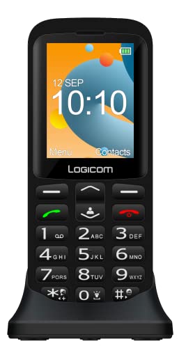 Logicom - Mobile Double Sim Le Posh XL, écran 2.4’’, avec Bouton SOS dans Le Dos, mémoire 32 Go, Batterie de 800 mAh, autonomie jusqu'à 10,5 Jours en Veille, avec Une Fonction Torche, Noir - Posh_XL