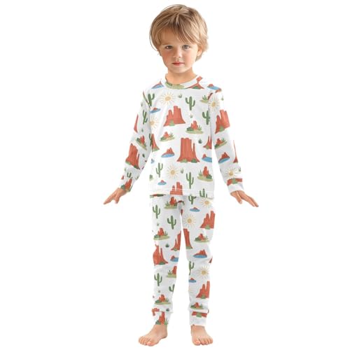 Pajama Sets Long Sleeve Desert Landscape Cacti Pattern Soft Comfy Sleepwear 2 Piece PJS 3-8T2