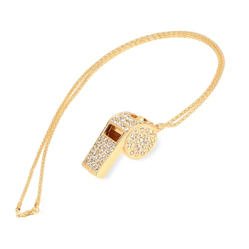 Rhinestone Whistle Necklace, 1 PCS Gold Whistle Necklace for Women Bedazzled Stuff Long Sweater Chain Bling Metal Crystal Necklaces Chain with Lanyard Fashion Shining Pendant for Women Jewelry Gifts