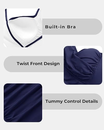 Image of Tempt Me Women Tummy Control One Piece Swimsuits with Shorts Boyleg Retro Bathing Suit Halter Swimwear