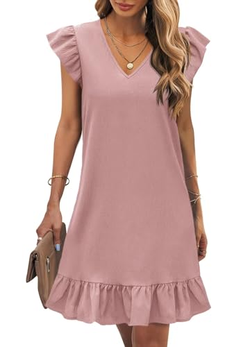 Image of JOCAFIYE Summer Dresses for Women 2026 Cute Cap Sleeve V-Neck Flowy Swing Sundress Mini Dress