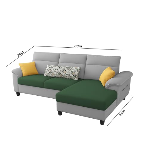Image of Casaliving Seams RHS 4 Seater L Shape Sofa for Living Room (Green Grey Fabric) Premium Fabric Sofa