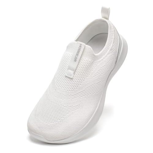 HOBIBEAR Damen Walking Schuhe mit breiter Zehenbox Slip-On Sneakers atmungsaktiv bequem lässige Trainer Sockenarchsupport Tennis schnürlos für Pflege Arbeit Reisen Fahren Yoga