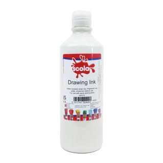 Scola Drawing Ink, 600ml Bottle, White, Water-Based Ink, Arts & Craft Projects, For Children & Schools