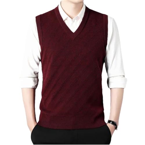 Men's Knitted Vest Sleeveless Pullover Sweater V-Neck Solid Color Casual Business Waistcoat