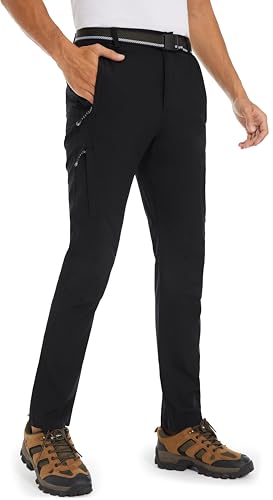 DAFENP Pantaloni Trekking Uomo Softshell Pantaloni da Lavoro Estivi Impermeabili Escursionismo Montagna Leggero Traspirante Asciugatura Rapida All'aperto KZ2922M-Black1-M