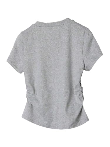 SweatyRocks Girl's Ruched Bow Graphic Tees Cute Short Sleeve Crew Neck T Shirt2