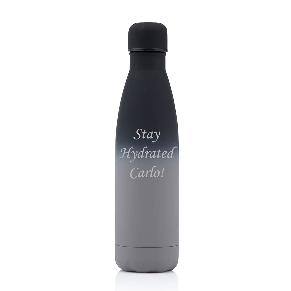 Personalised Matt 500ml Thermo Bottles - Engraved with Your Custom Text (Matt Gradient Grey and Black)