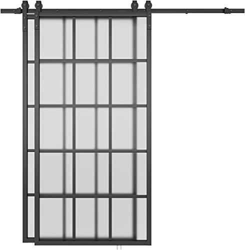 Barnsmith Bypass Double Glass Barn Door 84 X 84 In With 7.5Ft Side-Mounted Hardware Kit, 2 Sets Of 42X84 Frosted Glass Aluminum Frame Barn Door,Assemble Required (2 * 42Inx 84In) #TOP1