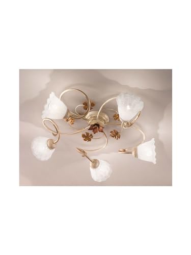 Plafonnier fer forgé crème 5 lumières pour une ambiance douce de chambre