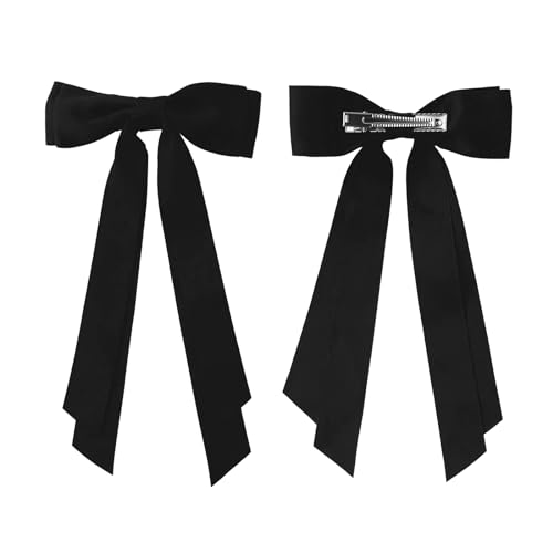 Lazos para cabello rojos y negros para mujer - 2 piezas de lazos de cinta de satén sedoso con clip metálico, accesorios para el cabello para niñas miniatura 2