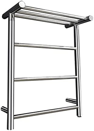 Modern Stainless Steel Electric Heated Towel Rack with Top Shelf Wall Mounted Bathroom Drying Rack and Hardwired Towel Warmer (Gold Plug)