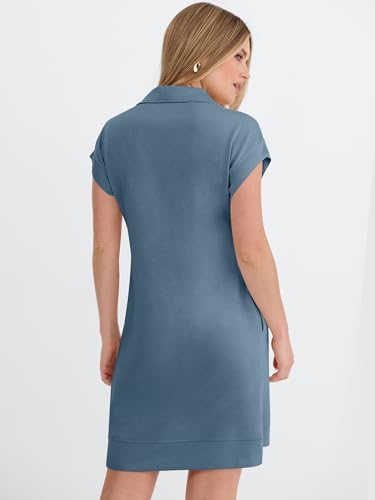 Image of ANRABESS Womens Summer Casual Half Zip Cap Sleeve Trendy Wrinkle-Free Tshirt Dress 2026 Spring Beach Vacation Short Dresses