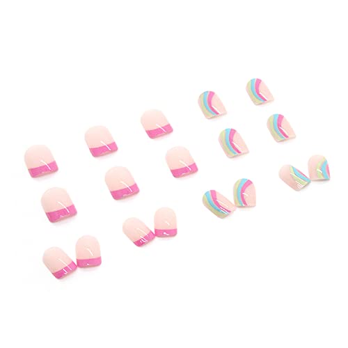 Clataly 24 Pcs Short Pink Gradient Fake Nails Square Glossy Press on Nails Black White Acrylic Nails Cute Nude Pink False Nails for Women Girls (C) - Image 3