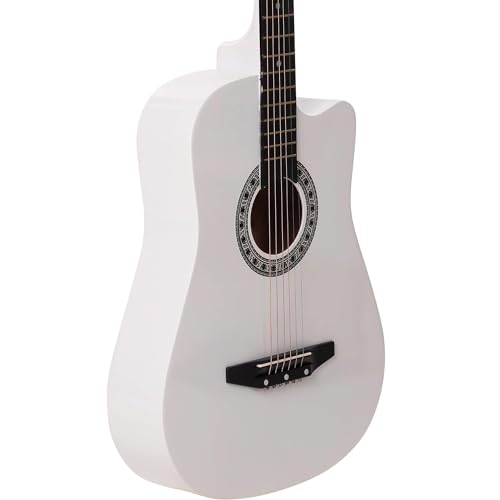 Image of Intern INT-38C-WH Right hand Acoustic Guitar Kit, With Bag, Strings, Pick, Strap and String Winder (38C, WHITE)