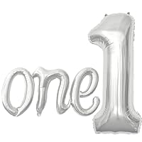 2 Pcs Large Light Pink Number 1 Balloon and Script Letter One Balloons, 40Inch Foil Big Pink One Balloon Banner for First Birthday, Girl 1st Birthday Decorations for Baby Shower