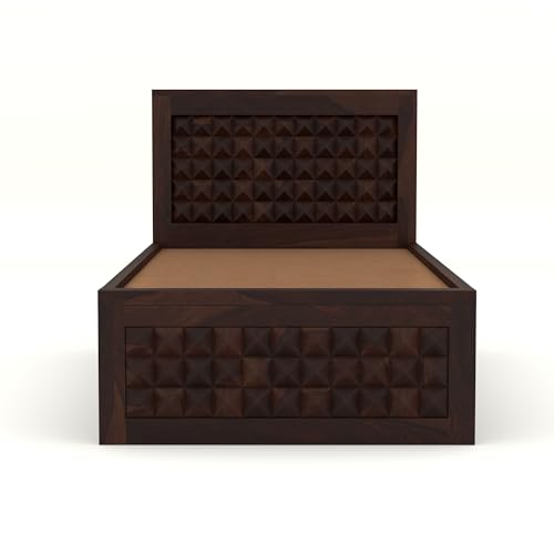 Image of Solid Sheesham Wood Single Size Bed with Box Storage for Bedroom Living Room Single Cot for Home Wooden Palang for Hotel (Walnut, Size 6 * 3)