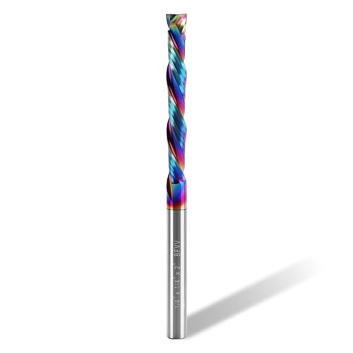 BFVV 1/4 Inch Shank Compression Router Bit, Extra Long 4 Inch Overall Length, 2 Inch Cutting Length, DLC Coated Up-Down Cut Solid Carbide CNC End Mill for Wood MDF Acrylic PVC Woodworking