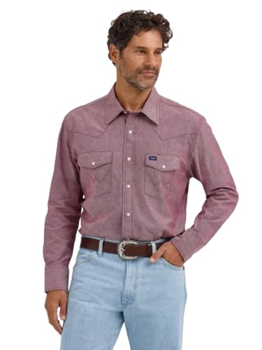 Wrangler Men's Cowboy Cut Western Chambray Snap Long Sleeve Brown Work Shirt